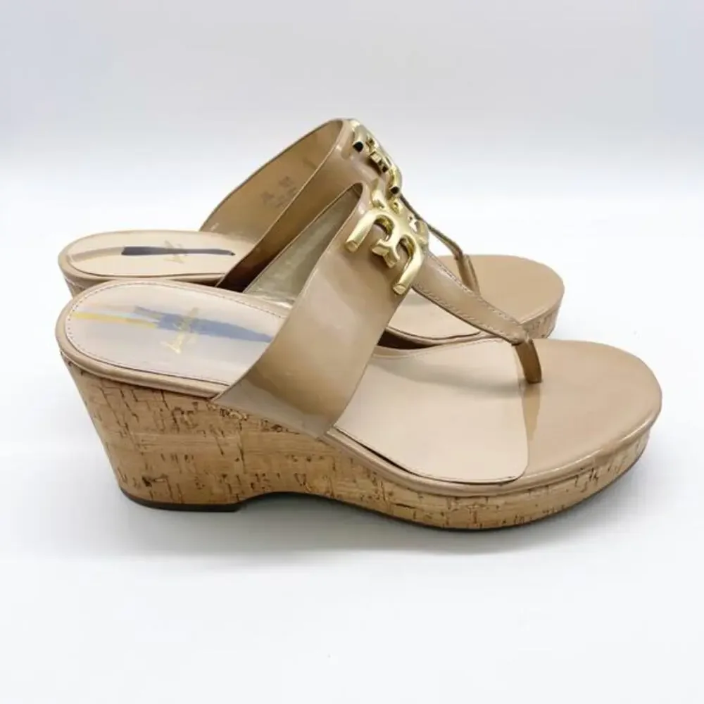 Sam Edelman‎ Women's Yardlie Emblem Platform Wedge Sandals Beige Size 8.5M